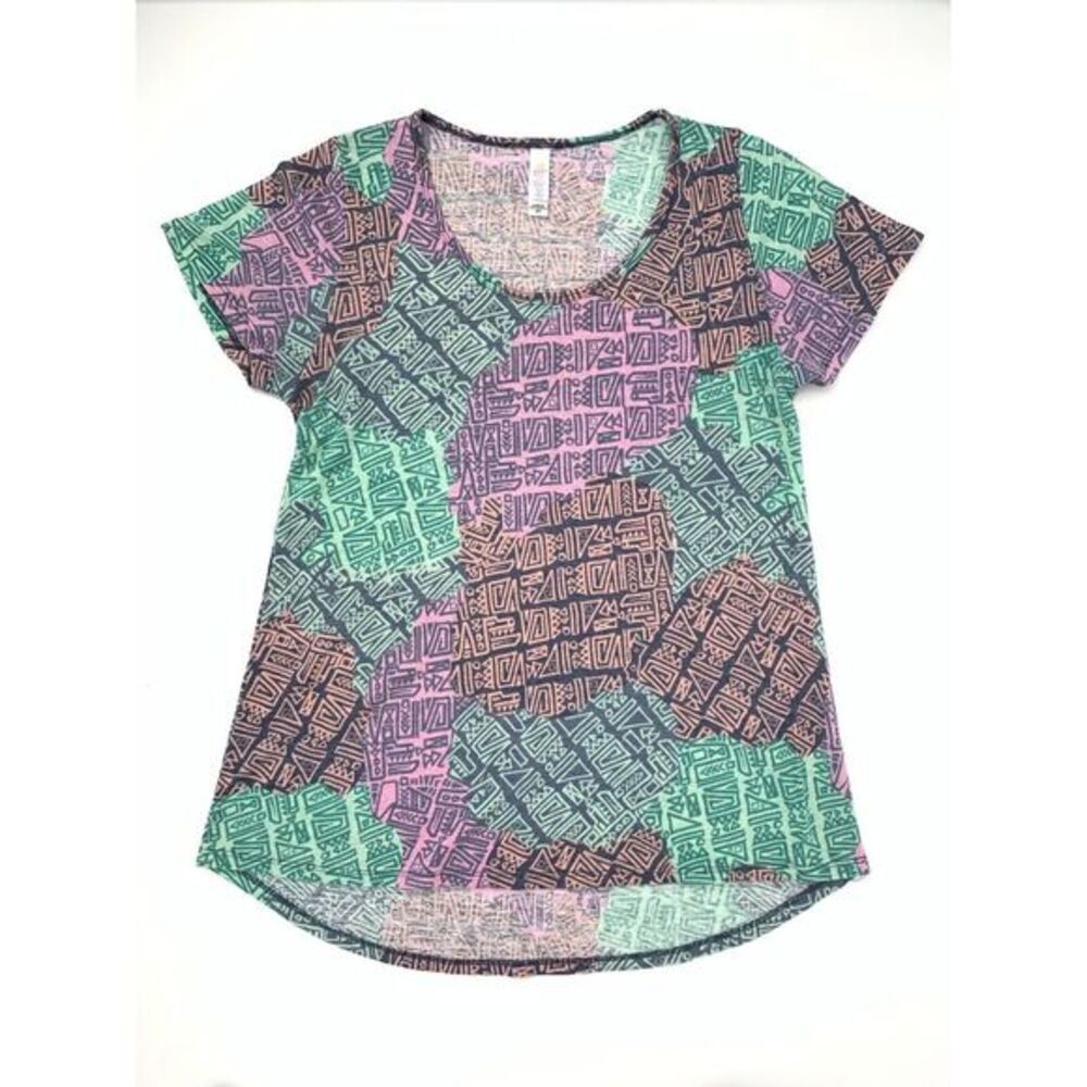 LuLaRoe Green Orange Purple Local‎ Art Round Neck Women's Top Size XS